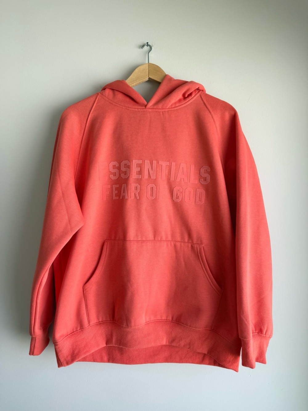 Fear of God Essentials Hoodie Small Coral Orange Logo Sweatshirt